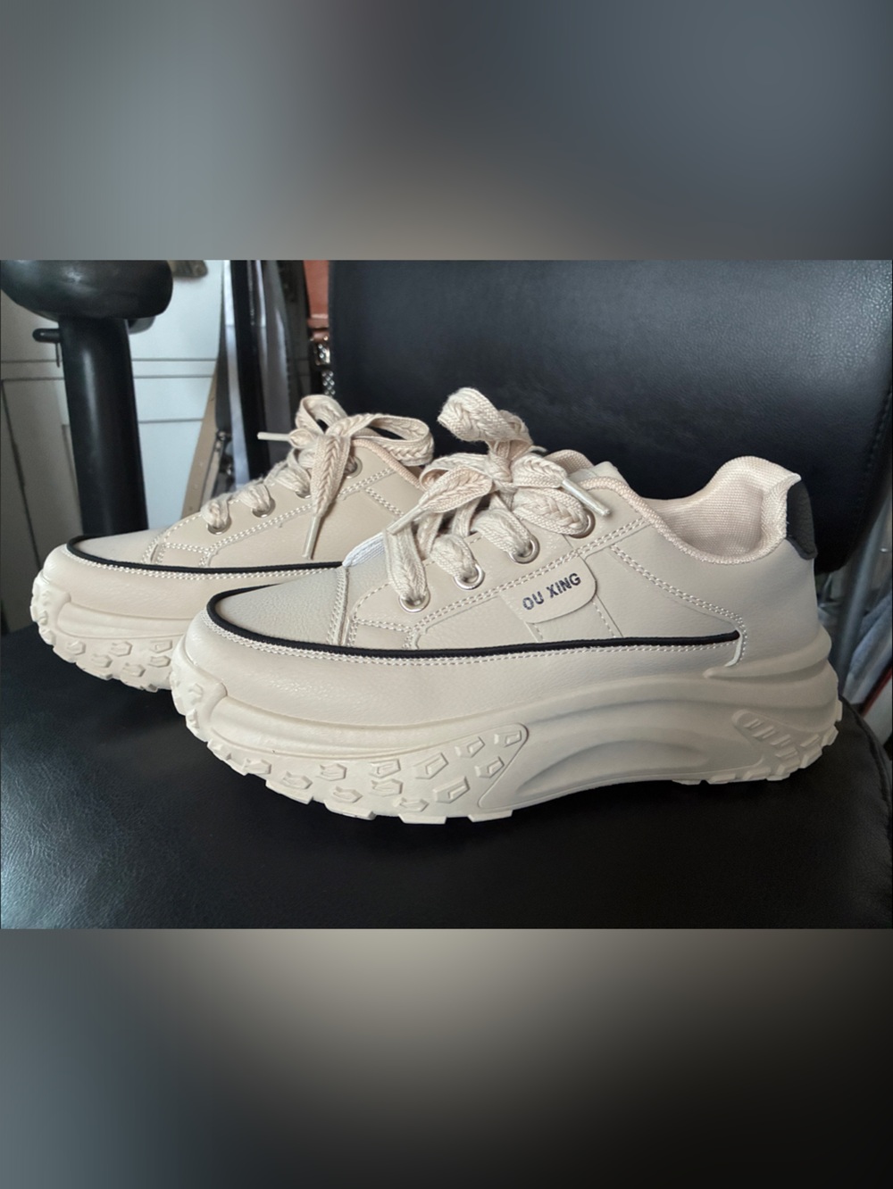 Like New Chunky Platform Sneakers in Beige-Size 41
